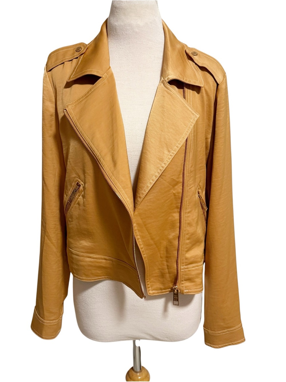DKNY Long Sleeves Contrast Stitch Moto Jacket Jacket in Tawney Small - Picture 5 of 13